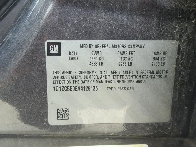 1G1ZC5E05A4126135 - 2010 CHEVROLET MALIBU 1LT GRAY photo 10