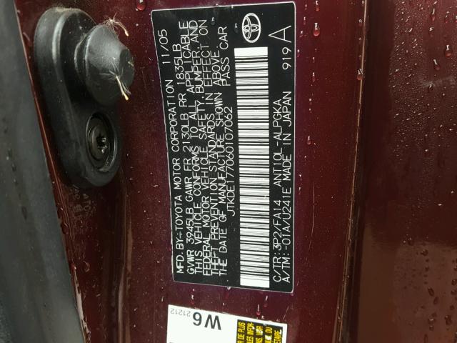 JTKDE177060107062 - 2006 TOYOTA SCION TC 紫色 照片 10