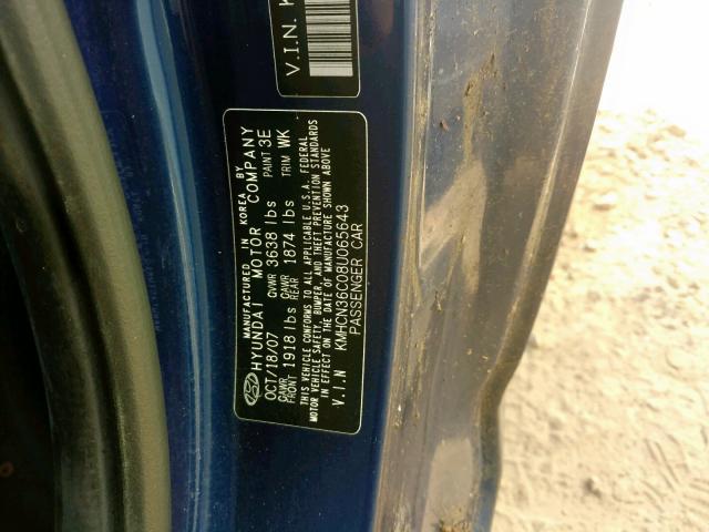 KMHCN36C08U065643 - 2008 HYUNDAI ACCENT SE BLUE photo 10