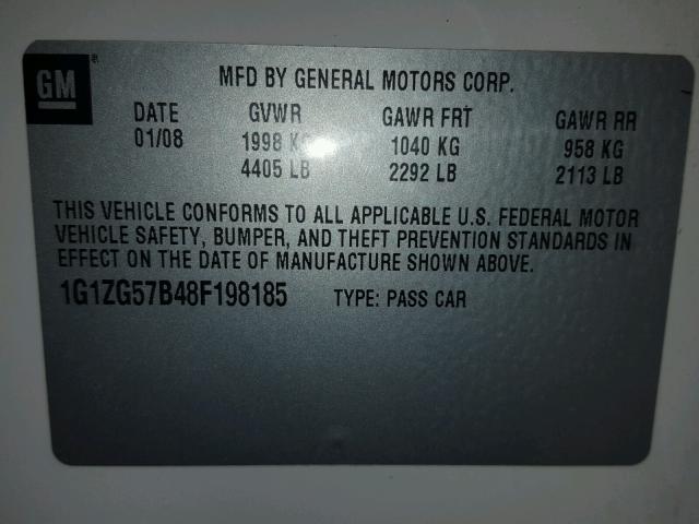 1G1ZG57B48F198185 - 2008 CHEVROLET MALIBU LS 白色 照片 10