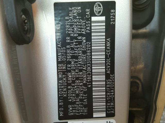 4T1BE30KX5U086202 - 2005 TOYOTA CAMRY LE SILVER photo 10