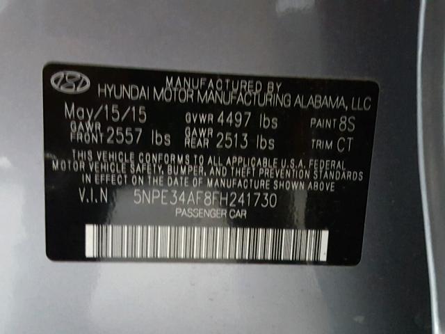 5NPE34AF8FH241730 - 2015 HYUNDAI SONATA SPO GRAY photo 10