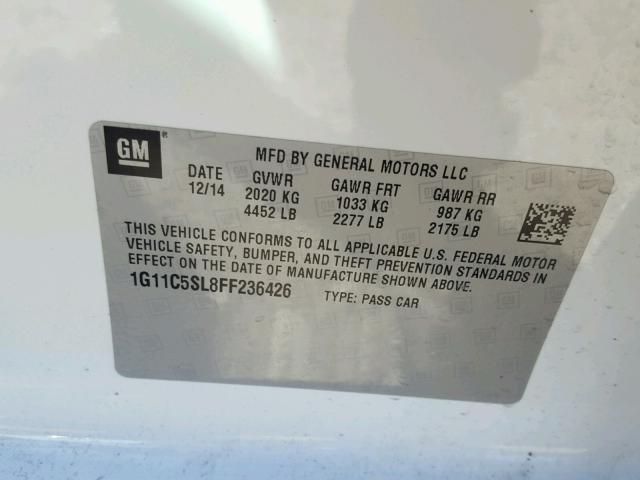 1G11C5SL8FF236426 - 2015 CHEVROLET MALIBU 1LT WHITE photo 10