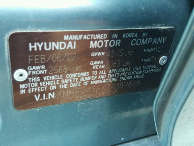 KMHFU45EX2A182826 - 2002 HYUNDAI XG 350 GREEN photo 10