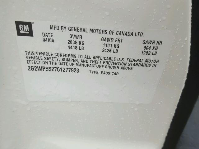 2G2WP552761277923 - 2006 PONTIAC GRAND PRIX WHITE photo 10