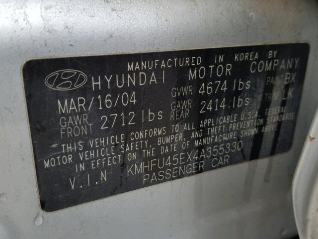 KMHFU45EX4A355330 - 2004 HYUNDAI XG 350 SILVER photo 10