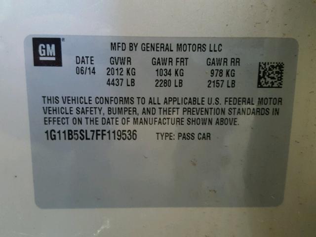 1G11B5SL7FF119536 - 2015 CHEVROLET MALIBU LS 棕色 照片 10