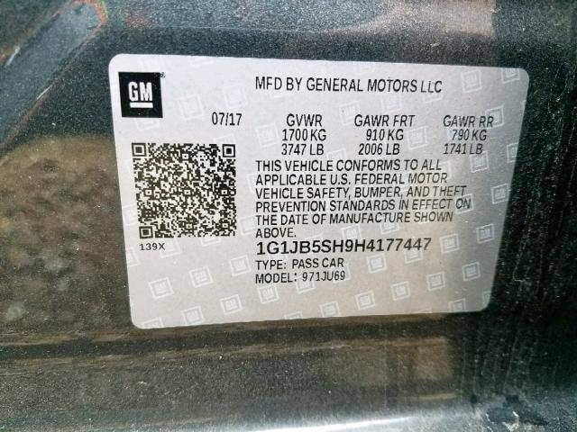 1G1JB5SH9H4177447 - 2017 CHEVROLET SONIC LS 灰色 照片 10