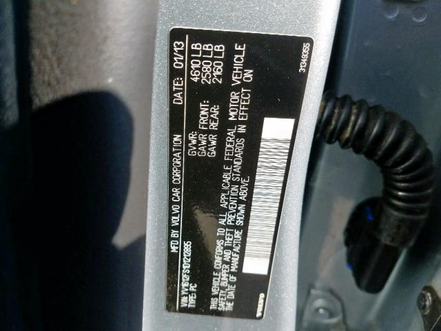 YV1612FS1D1212895 - 2013 VOLVO S60 T5 SILVER photo 10