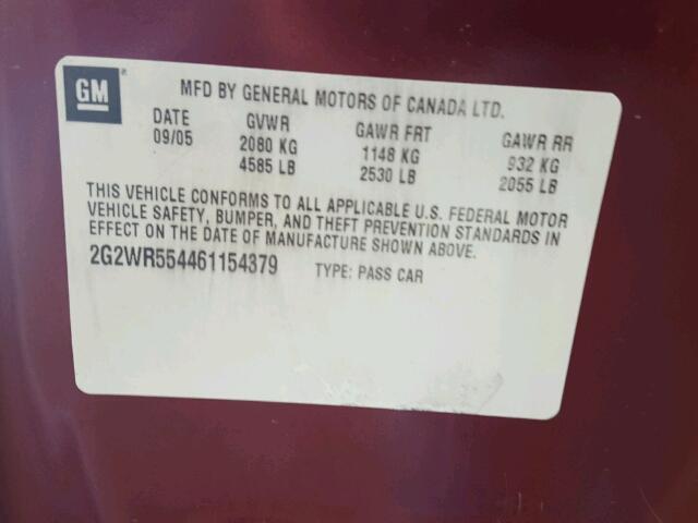 2G2WR554461154379 - 2006 PONTIAC GRAND PRIX BURGUNDY photo 10
