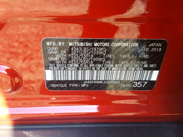 JA4AP4AW4JU006642 - 2018 MITSUBISHI OUTLANDER RED photo 10