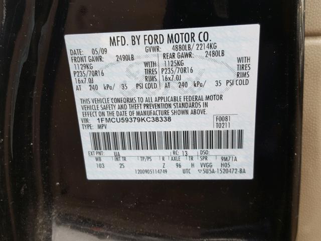 1FMCU59379KC38338 - 2009 FORD ESCAPE HYB BLACK photo 10