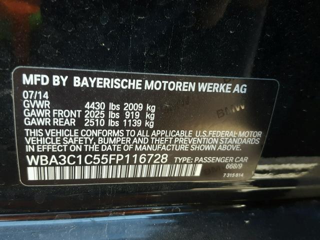 WBA3C1C55FP116728 - 2015 BMW 328 I SULE BLACK photo 10