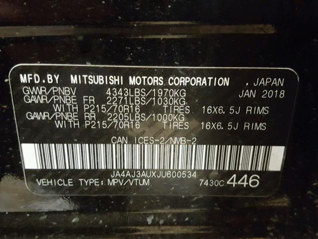 JA4AJ3AUXJU600534 - 2018 MITSUBISHI RVR SE BLACK photo 10