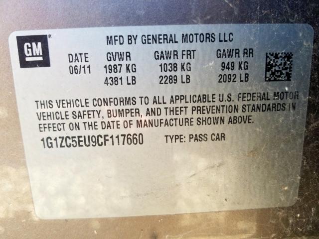 1G1Z5EU9CF117660 - 2012 CHEVROLET MALIBU 1LT BROWN photo 10