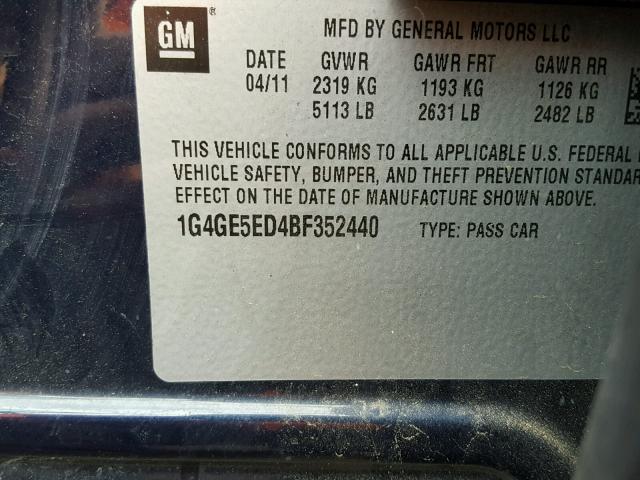 1G4GE5ED4BF352440 - 2011 BUICK LACROSSE C BLUE photo 10