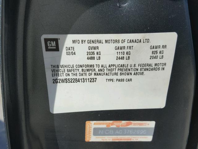 2G2WS522841311237 - 2004 PONTIAC GRAND PRIX Сұр фото 10