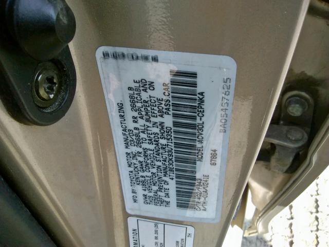 4T1BE30K93U715350 - 2003 TOYOTA CAMRY LE GOLD photo 10