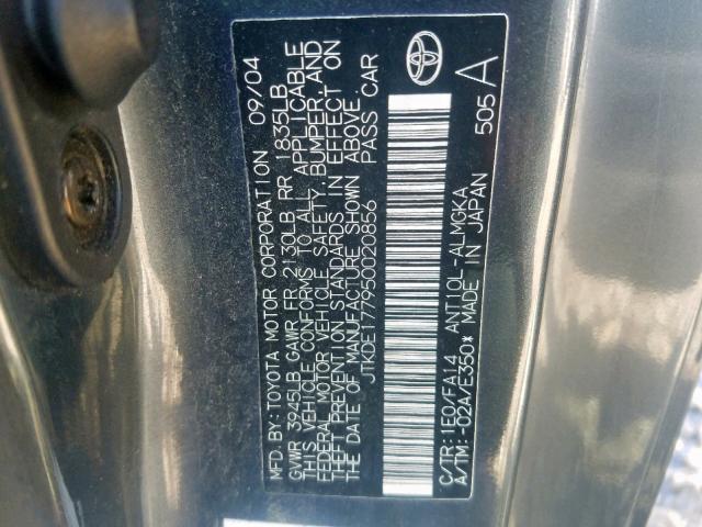 JTKDE177950020856 - 2005 TOYOTA SCION TC ნაცრისფერი ფოტო 10