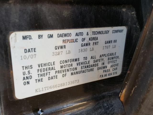 KL1TD66628B133673 - 2008 CHEVROLET AVEO BASE Qara foto 10