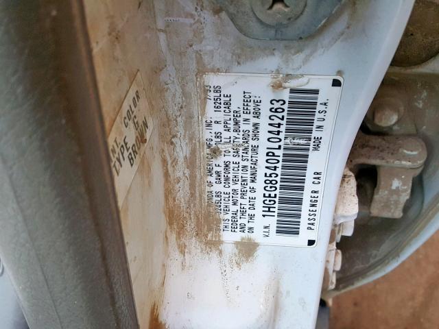 1HGEG8540PL044263 - 1993 HONDA CIVIC DX WHITE photo 10