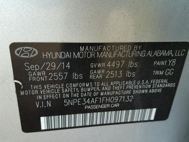 5NPE34AF1FH097132 - 2015 HYUNDAI SONATA SPO SILVER photo 10