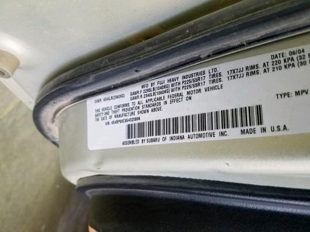 4S4BP68C954320886 - 2005 SUBARU LEGACY OUT TAN photo 10