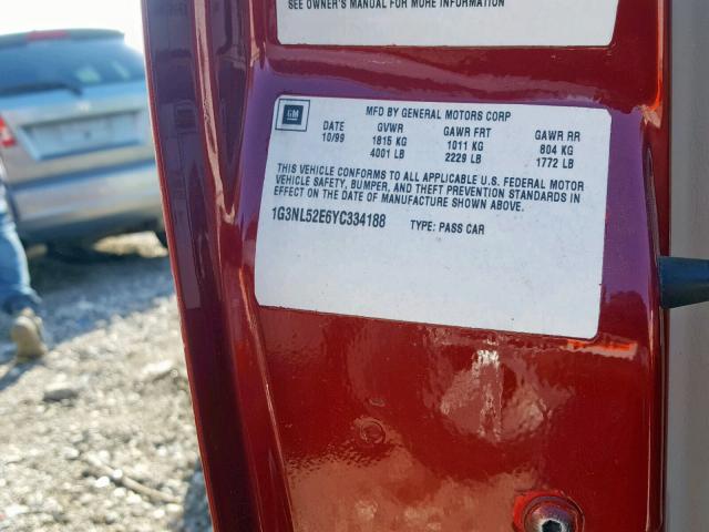 1G3NL52T51C275364 - 2001 OLDSMOBILE ALERO GL MAROON photo 10