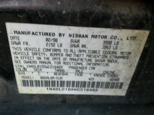 1N4DL01D5WC216465 - 1998 NISSAN ALTIMA XE BLACK photo 10