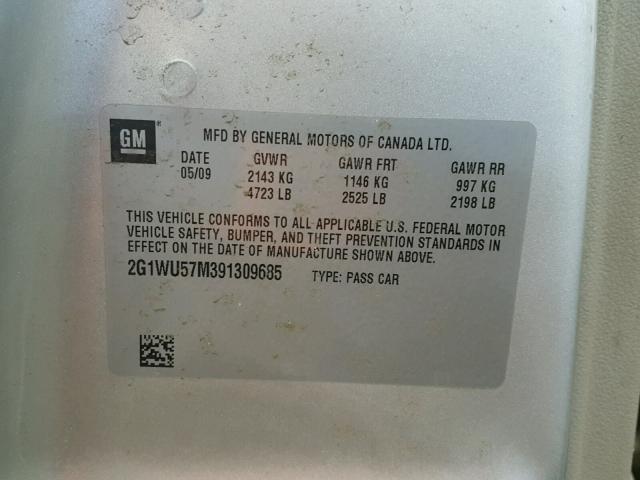 2G1WU57M391309685 - 2009 CHEVROLET IMPALA LTZ GRAY photo 10