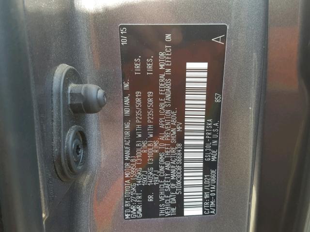 5TDXK3DC8FS668438 - 2015 TOYOTA SIENNA SPO GRAY photo 10