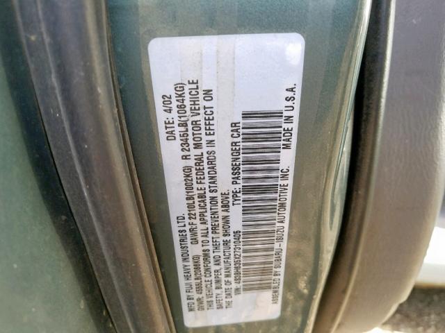 4S3BH635X27310405 - 2002 SUBARU LEGACY L GREEN photo 10