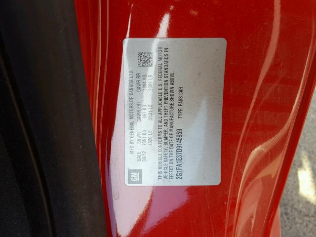 2G1FA1E37D9145959 - 2013 CHEVROLET CAMARO LS RED photo 10