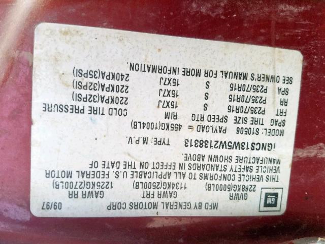 1GNCS13W5W2138313 - 1998 CHEVROLET BLAZER RED photo 10