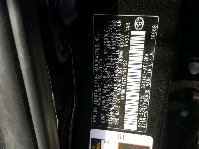 4T1BK1EB2FU154192 - 2015 TOYOTA AVALON XLE BLACK photo 10