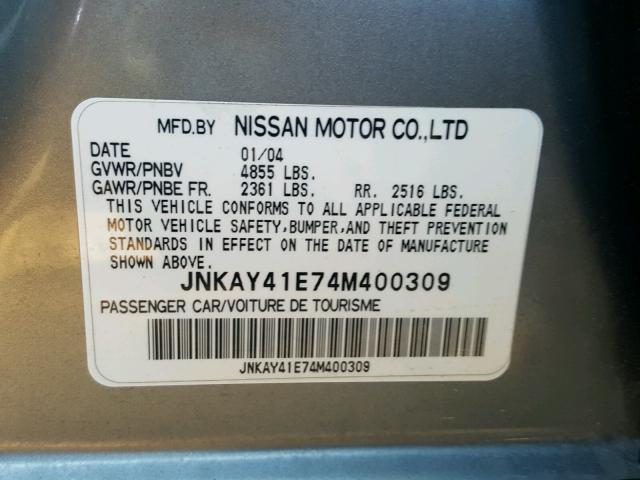 JNKAY41E74M400309 - 2004 INFINITI M45 GRAY photo 10