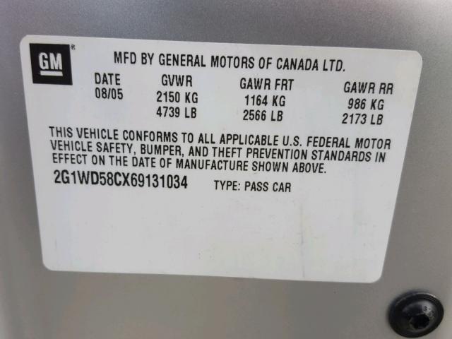 2G1WD58CX69131034 - 2006 CHEVROLET IMPALA SUP Күміс фото 10