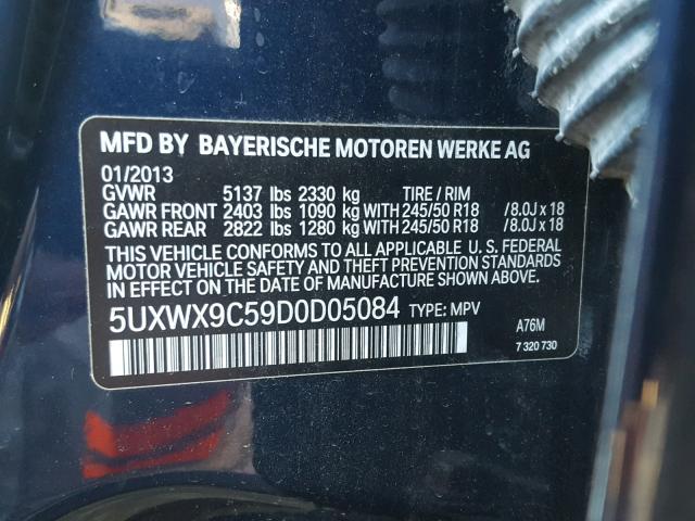 5UXWX9C59D0D05084 - 2013 BMW X3 XDRIVE2 BLUE photo 10