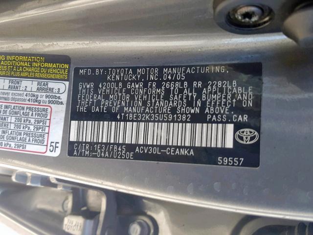 4T1BE32K35U591382 - 2005 TOYOTA CAMRY LE GREEN photo 10