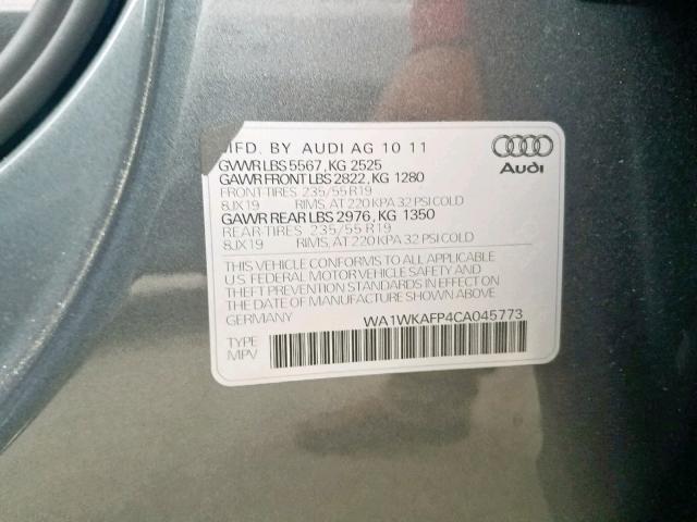 WA1WKAFP4CA045773 - 2012 AUDI Q5 PRESTIG GRAY photo 10