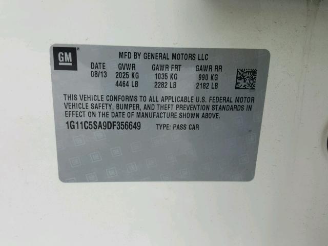 1G11C5SA9DF356649 - 2013 CHEVROLET MALIBU 1LT WHITE photo 10