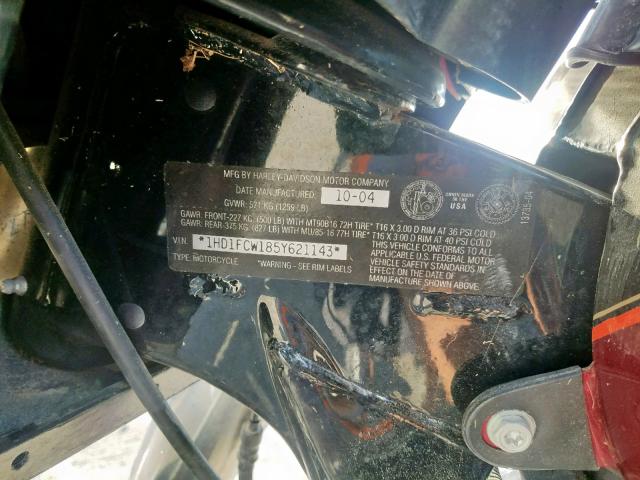 1HD1FCW185Y621143 - 2005 HARLEY-DAVIDSON FLHTCUI BURGUNDY photo 10