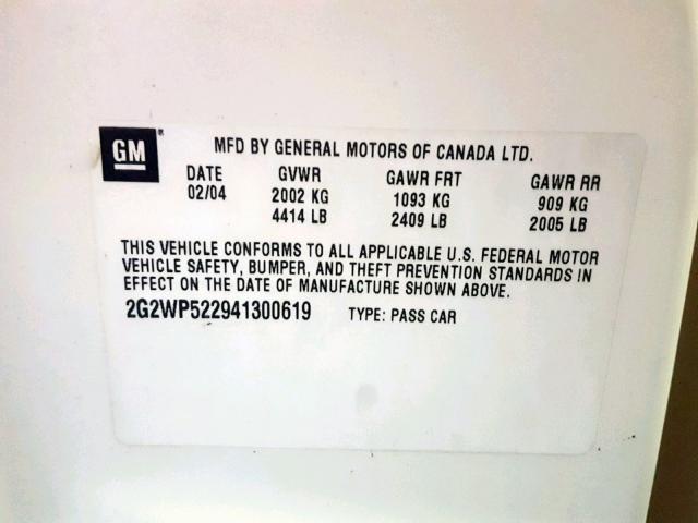 2G2WP522941300619 - 2004 PONTIAC GRAND PRIX WHITE photo 10