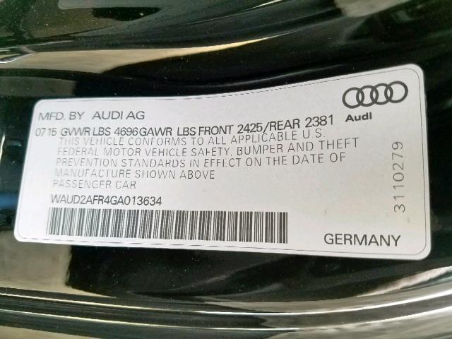 WAUD2AFR4GA013634 - 2016 AUDI A5 PREMIUM BLACK photo 10