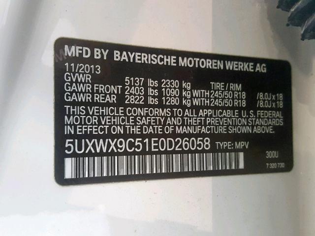 5UXWX9C51E0D26058 - 2014 BMW X3 XDRIVE2 WHITE photo 10