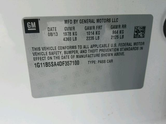 1G11B5SA4DF357100 - 2013 CHEVROLET MALIBU LS 白色 照片 10