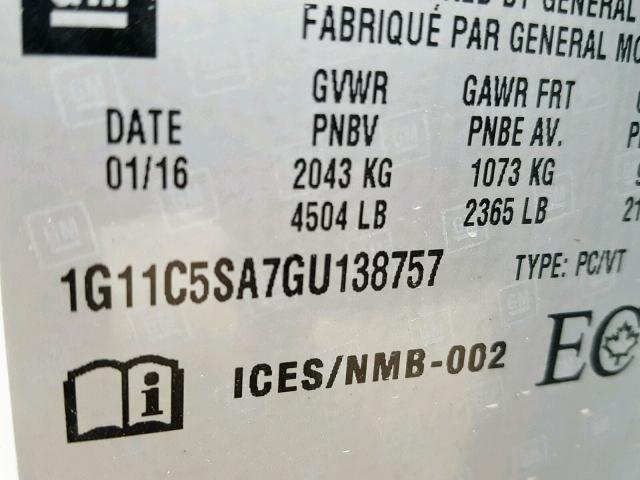 1G11C5SA7GU138757 - 2016 CHEVROLET MALIBU LIM 白色 照片 10