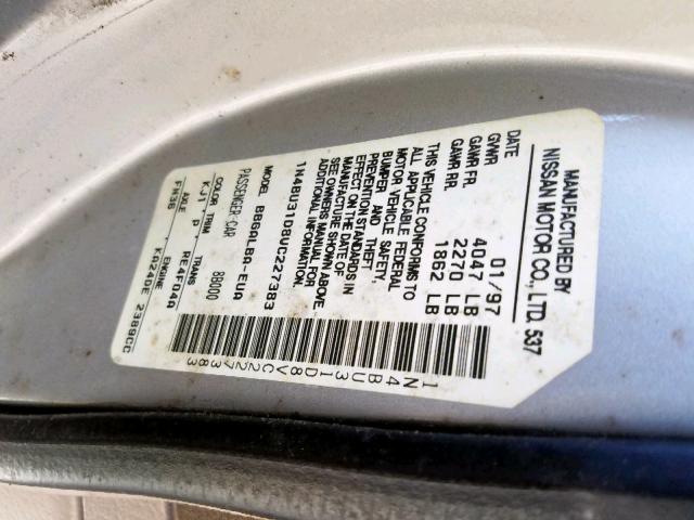 1N4BU31D8VC227383 - 1997 NISSAN ALTIMA XE GOLD photo 10