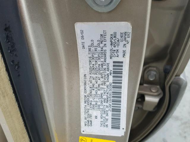 JTJGF10U530150080 - 2003 LEXUS RX 300 GOLD photo 10