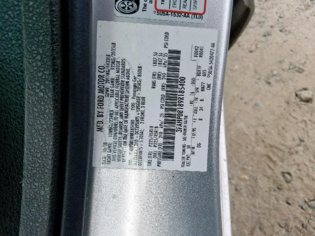 3FAHP08189R185400 - 2009 FORD FUSION SEL SILVER photo 10